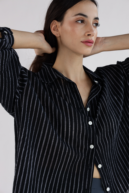 Martina Oversized Shirt : Black Stripes