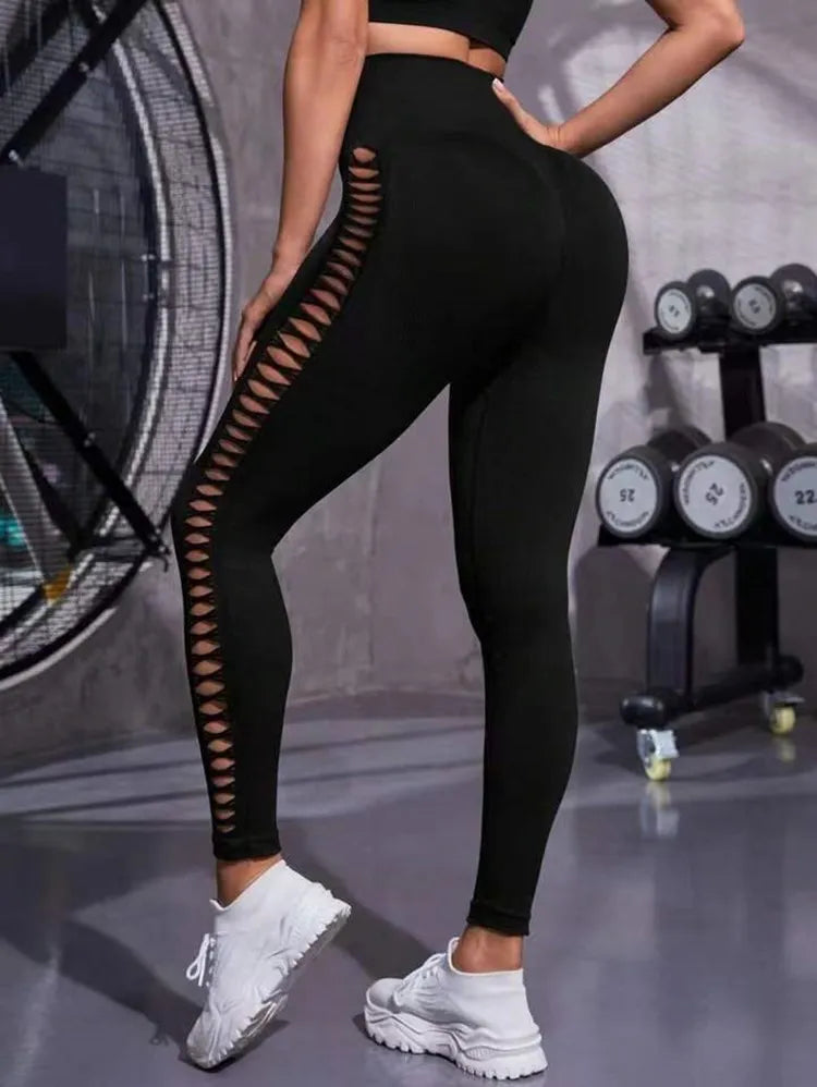 Womens Hollow Seamless High Waist Leggings SIZE S-L