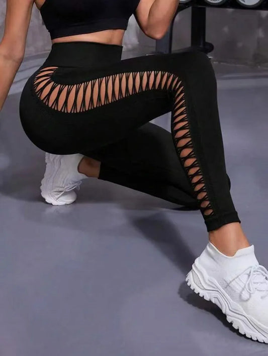 Womens Hollow Seamless High Waist Leggings SIZE S-L