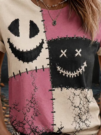 Casual Color Block Crew Neck Short Sleeve T-shirt