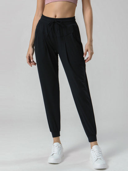 Drawstring Waist Stretch Black Sweatpants SIZE S-XL